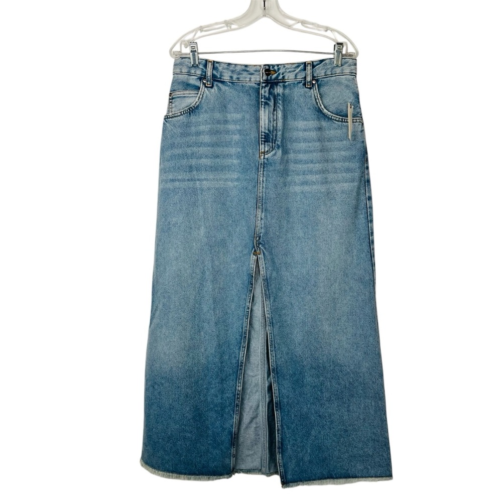 Anthropologie Pilcro Denim Skirt Size 12 Front Slit Jeans Blue Midi Summer Wash